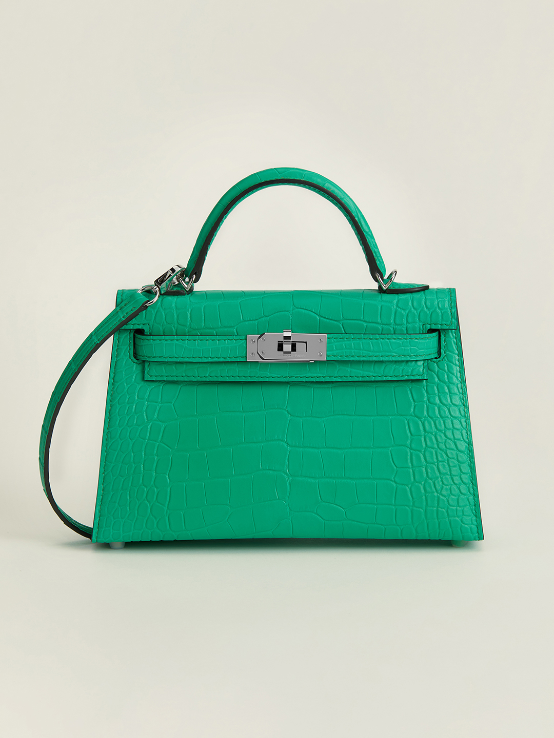 Hermes Kelly Mini II Bag 19CM In Vert Vertigo Matte Alligator Leather